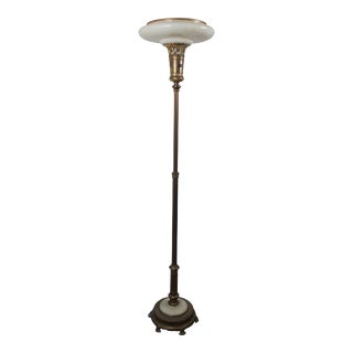 1930s Art Deco Mutual Sunset Lamp Co Brass Torchiere Up Light Floor Lamp For Sale