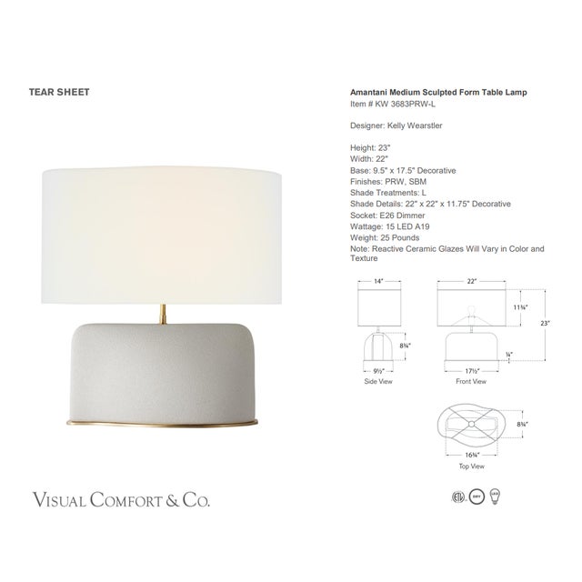 Kelly Wearstler by Visual Comfort Signature Amantani Medium Sculpted Form Table Lamp in Porous White with Linen Shade...