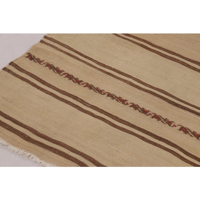 Textile Rug & Kilim’s Contemporary Rez Kilim Flatweave Rug With Brown Striped Design For Sale - Image 7 of 10