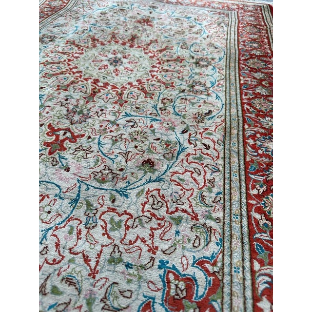Small Vintage Silk Qom Rug, 2000s For Sale - Image 9 of 17