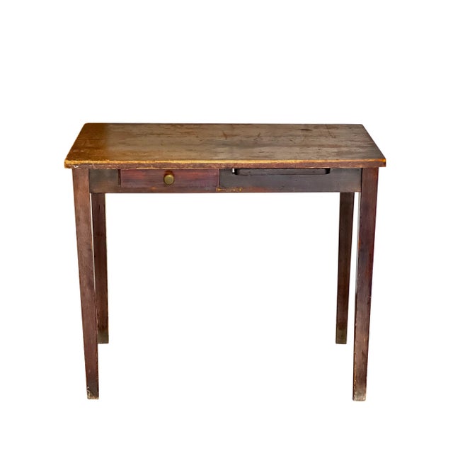 Early 20th Century Antique French Poplar Table With Pullout
