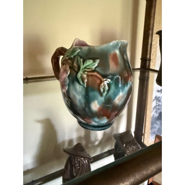 Italian Vintage Italian Majolica Style Floral Art Pottery Pitcher – No. 216 For Sale - Image 3 of 8