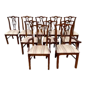 Mid 20th Century Set of Ten Vintage Chippendale Style Mahogany Dining Chairs