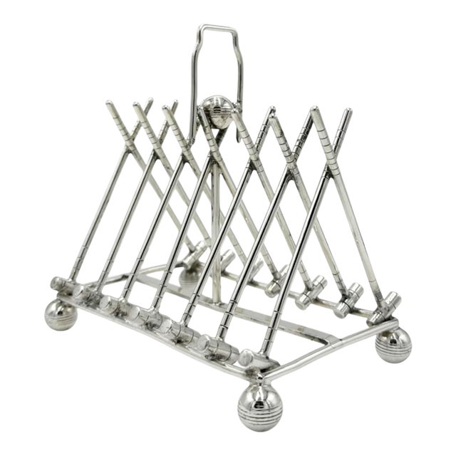 Antique Novelty Croquet Mallet Silverplate Toast Rack Letter Holder For Sale