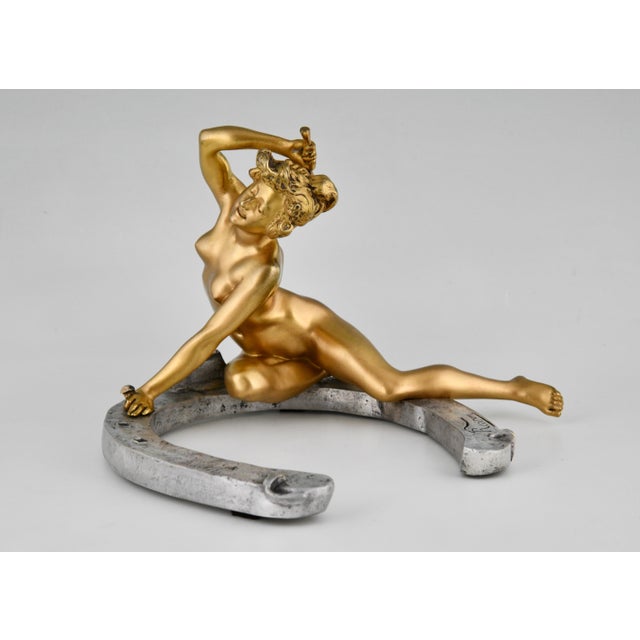 Georges Recipon, Nude Sculpture on Horseshoe, 1896, Bronze For Sale - Image 4 of 12