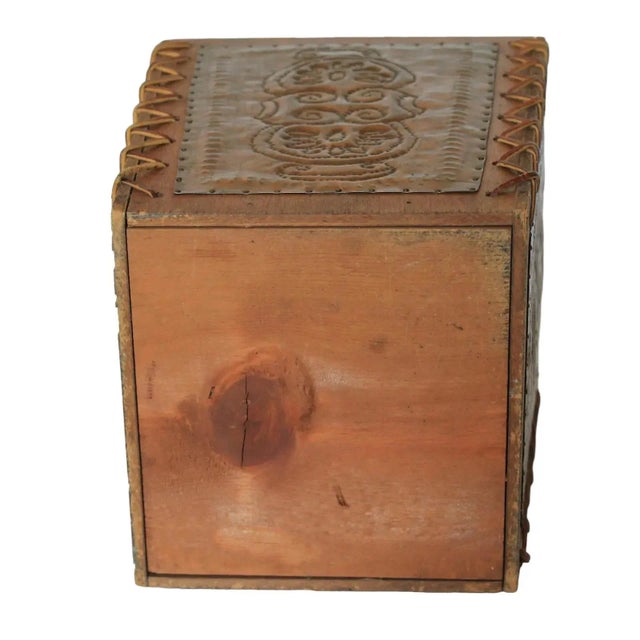Brown Arts & Craft Style Wood & Copper Waste Basket For Sale - Image 8 of 8