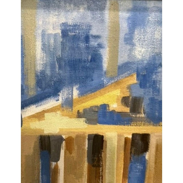 1970s “Acropolis” Watercolor Painting Blue & Yellow by Rae Stone Taub, Framed For Sale - Image 4 of 10