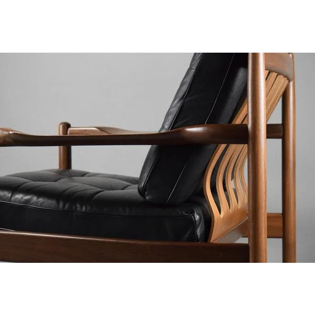 Black Mid-Century Danish Black Leather and Wood Lounge Chair by Grete Jalk, 1955 For Sale - Image 8 of 13