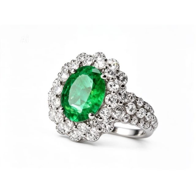 Mid 20th Century 18k White Gold Solitaire Emerald Diamond Engagement Ring Estate, Size 7 For Sale - Image 4 of 4
