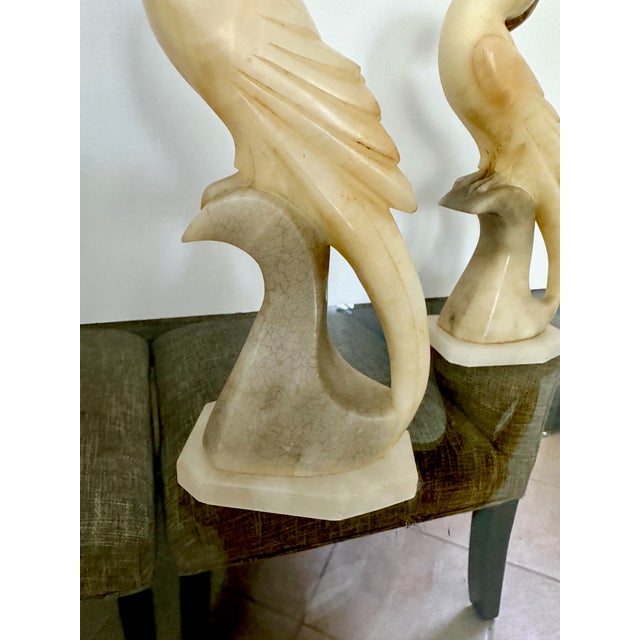 Pair Italian Alabaster Parrot Bird Sculptures - Mid Century For Sale - Image 15 of 18