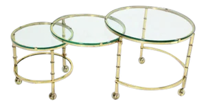 Mid-Century Modern Solid Brass Faux Bamboo Expansion Folding Nesting Tables Set