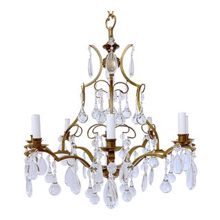 Mid 20th Century Italian Crystal and Brass Wrought Iron Chandelier For Sale