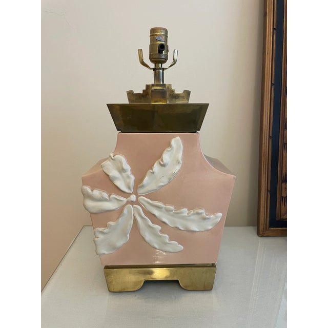 Pink 1980s Chapman Pink and White Ceramic Lamp With Brass Accents For Sale - Image 8 of 8