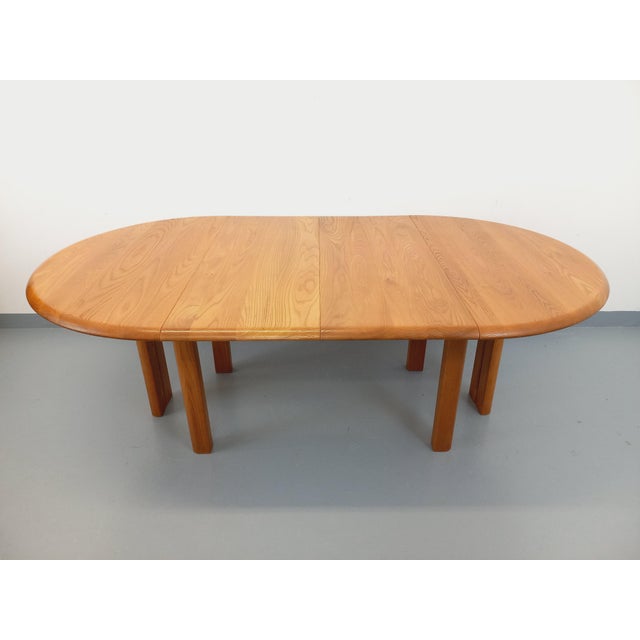 Vintage Round Dining Table in Blond Elm with Extensions from Seltz, 1970s For Sale - Image 18 of 18