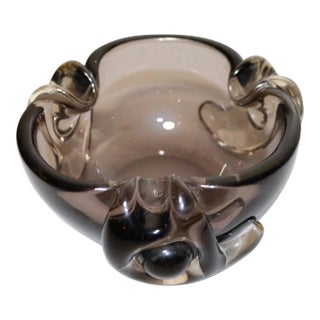 Vintage Hand Blown Murano Smokey Quartz Art Glass Cigarette Cigar Ashtray Italy For Sale
