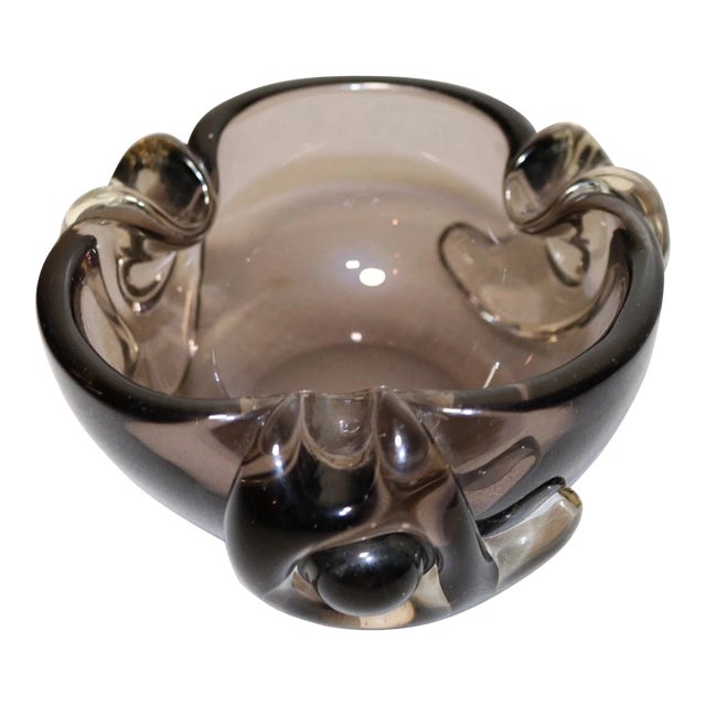 Vintage Hand Blown Murano Smokey Quartz Art Glass Cigarette Cigar Ashtray Italy For Sale