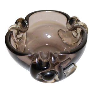 Vintage Hand Blown Murano Smokey Quartz Art Glass Cigarette Cigar Ashtray Italy