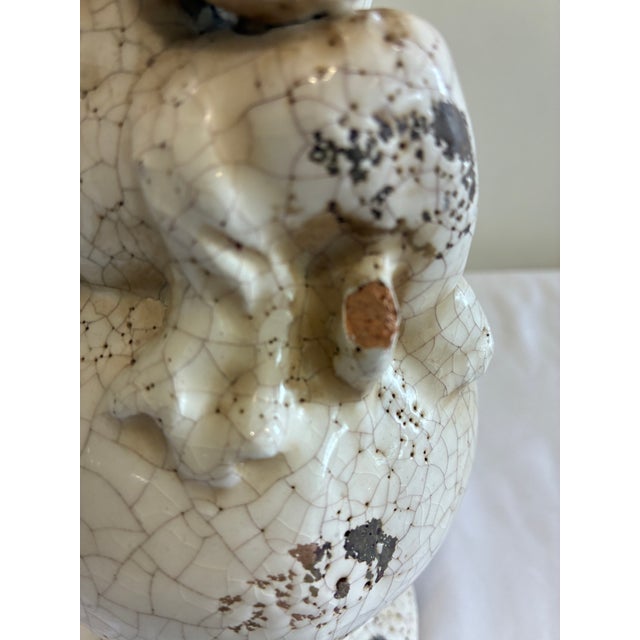Cream Vintage Crackle Glaze Ceramic Cherub Statue For Sale - Image 8 of 12