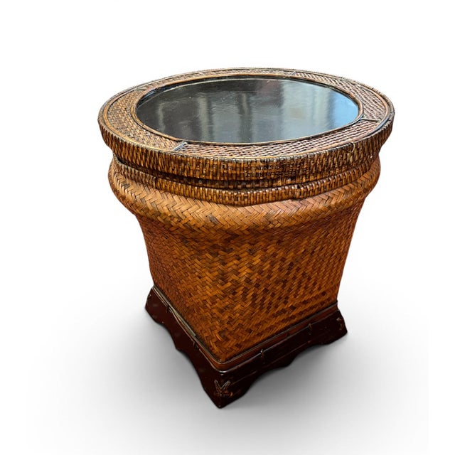 Mid-Century Boho Coastal Rattan Storage Side Tables - A Pair For Sale - Image 4 of 16