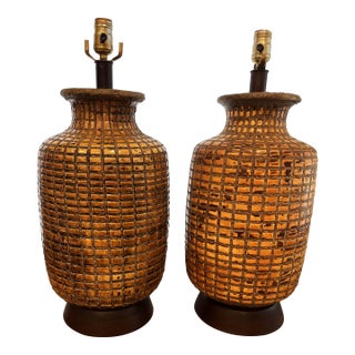 1960s Mid-Century Modern Pair Marcello Fantoni Brutalist Mosaic Ceramic Table Lamps For Sale