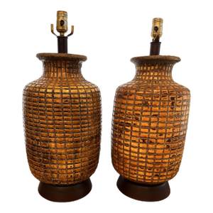 1960s Mid-Century Modern Pair Marcello Fantoni Brutalist Mosaic Ceramic Table Lamps
