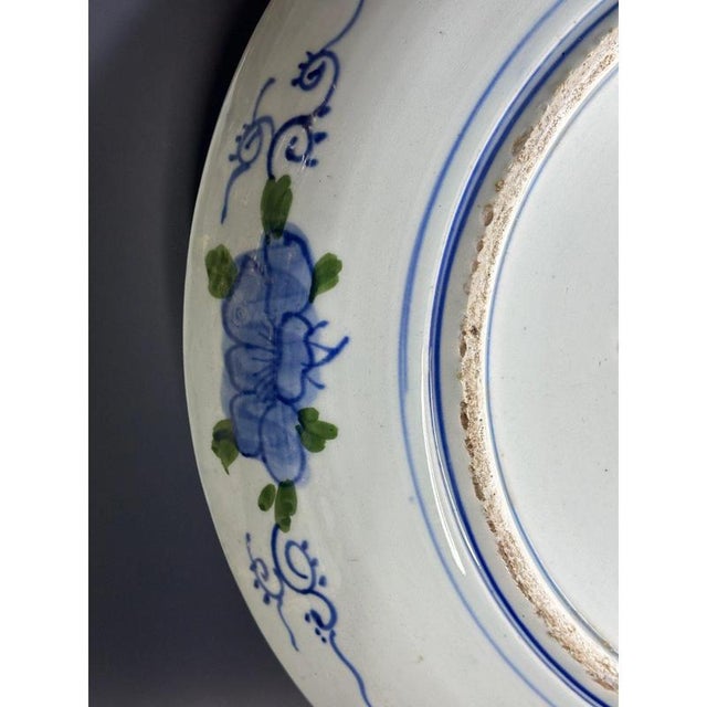 Large Japanese Hand-Painted Blue and White Dish, 19th Century For Sale - Image 9 of 11