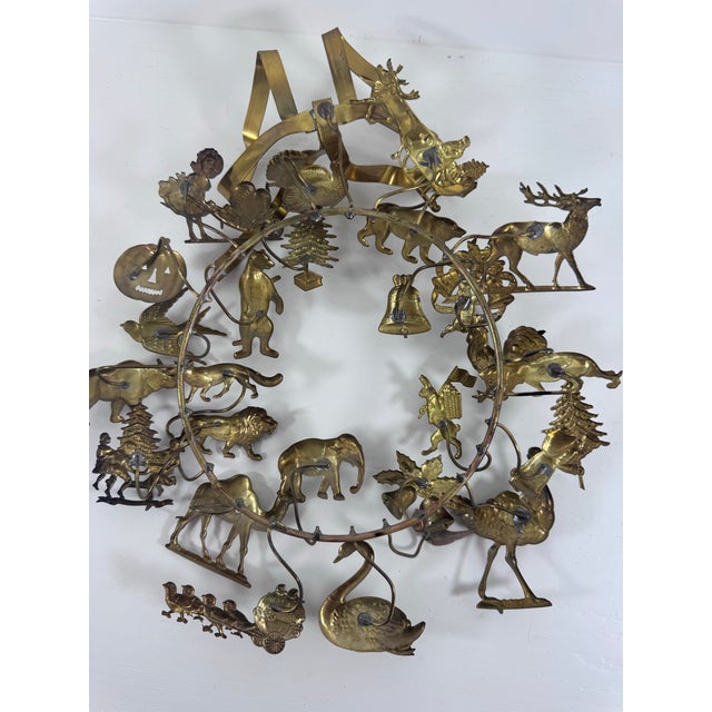 Brass Vintage Dresden Style Brass All Holiday Animal Wreath For Sale - Image 8 of 8