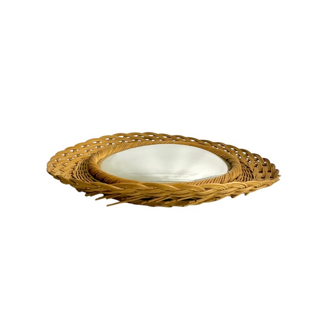 Mid 20th Century Vintage French Wave Edge Wicker Sunburst Convex Mirror, Mid-Century For Sale - Image 5 of 9