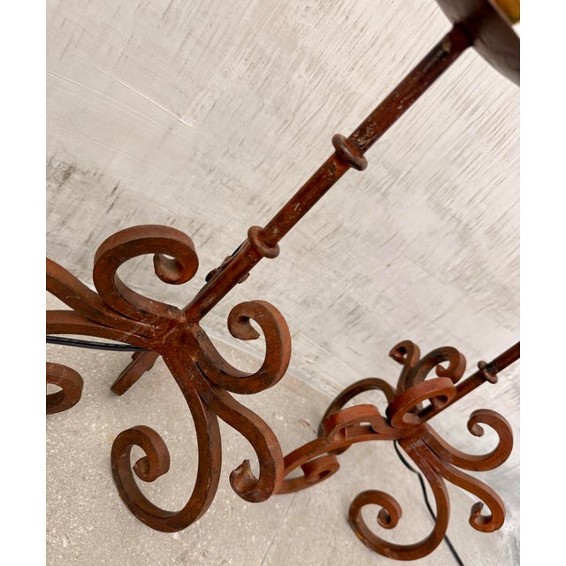 Metal Vintage Rustic Wrought Iron Spanish Revival Style Candle Holders Converted to Table Lamps, Circa 1980s- A Pair For Sale - Image 7 of 12