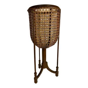 1960s Boho Wood and Wicker Plant Stand