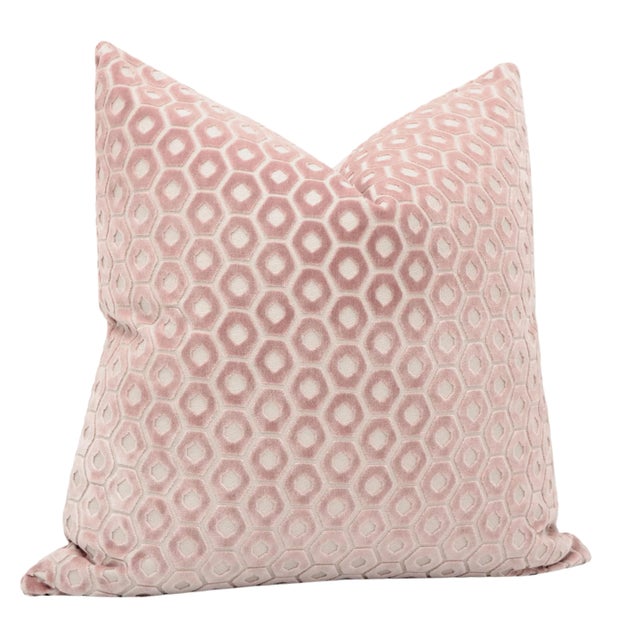 Contemporary 22" Paloma Cut Velvet Blush Pillows - a Pair For Sale - Image 3 of 5