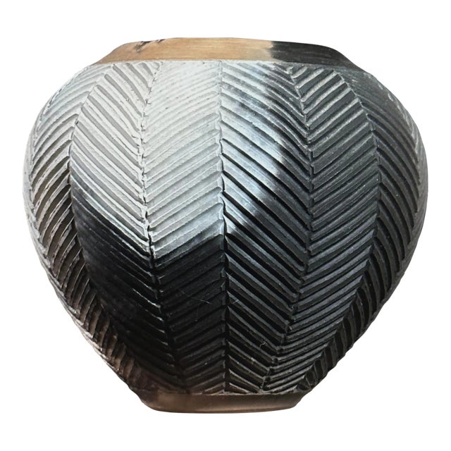 Vintage Pit Fired Etched Postmodern Earthenware Vessel by Nancee Meeker For Sale