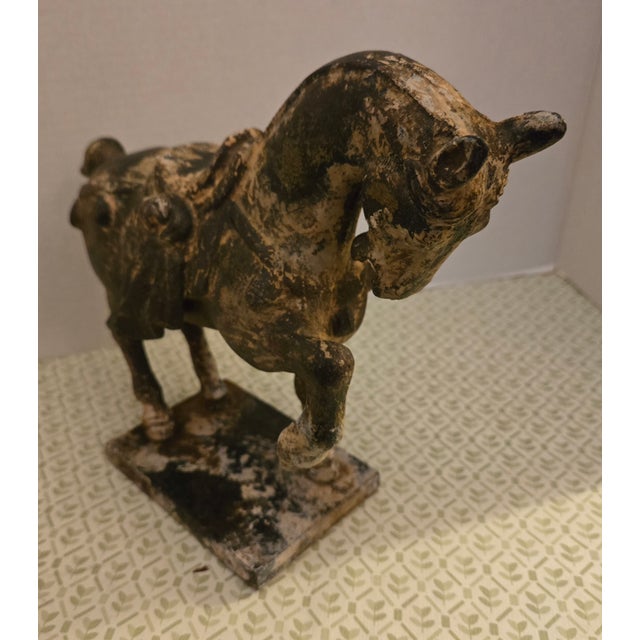 Antique Ming Heavy Iron War Horse. For Sale - Image 4 of 9