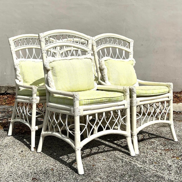 Vintage Coastal Trellis Rattan Dining Chairs - Set of 4 For Sale In West Palm - Image 6 of 9