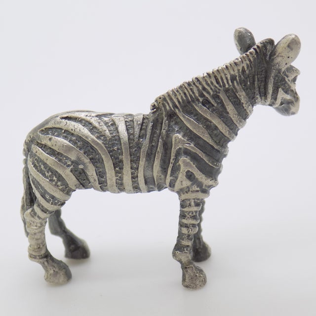 Vintage Italian Handmade Genuine Silver Detailed Zebra Figurine Sculpture For Sale - Image 6 of 9