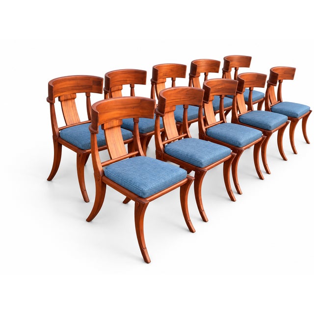 Teak Klismos Patio Dining Chairs. - Set of 10 For Sale - Image 4 of 7