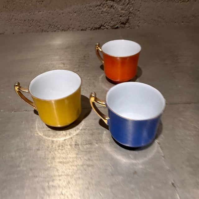 1950s Vintage Porcelain Espresso/Demitasse Cup Chikaramachi Gold Castle Japan - Set of 3 For Sale - Image 5 of 10
