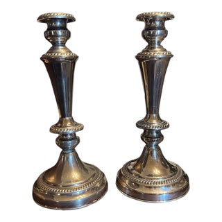 Vintage Silverplate Candlesticks Pair 12.5” English Silver MFG Corp Usa Gadroon For Sale