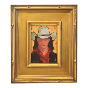Impressionist Western Cowgirl Portrait Painting Including the Antiqued Gold Wood Frame