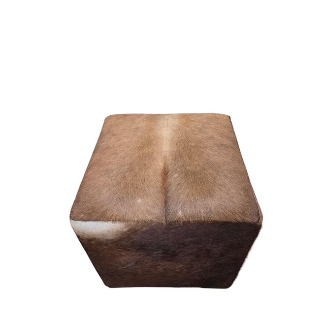 Vintage Cube Ottomans Newly Reupholstered in Genuine Hair-on-Hide Steer Hide - Pair A stylish pair of vintage cube...