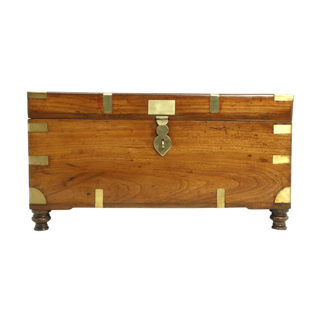 Campaign British Campaign Camphor Wood Sea Chest, Trunk or Coffee Table, Early 1900's For Sale - Image 3 of 4