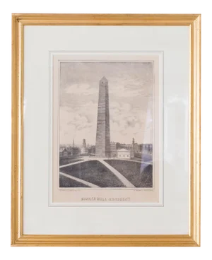 Early 19th Century "Bunker Hill Monument" Architectural Reproduction Print, Framed