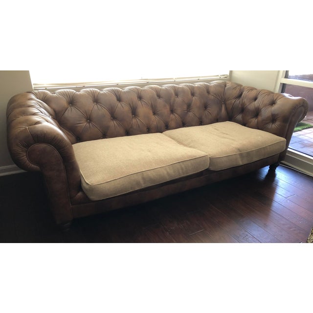 2000 - 2009 Rc Furniture Light Brown Tufted Leather Chesterfield Sofa For Sale - Image 5 of 18