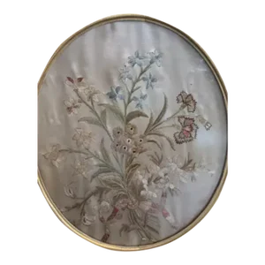 Antique Circa 1800 Silk Floral Embroidery in Water Gilt Frame