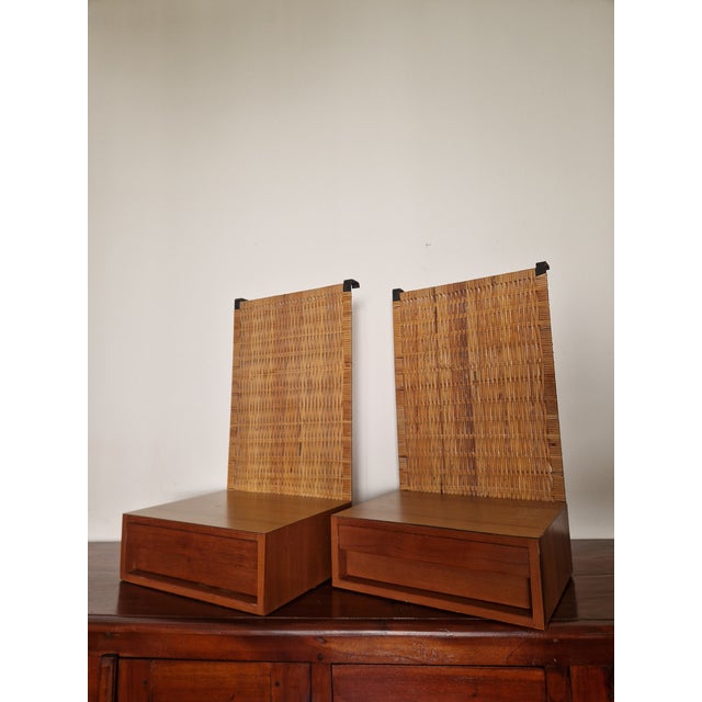Bedside Tables with Vienna Straw Panels attributed to Hans J. Wegner for Getama, 1950s, Set of 2 For Sale - Image 3 of 18