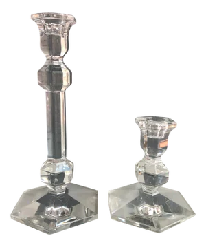 Mid 20th Century Traditional Val Saint-Lambert Transparent Candle Holders - a Pair