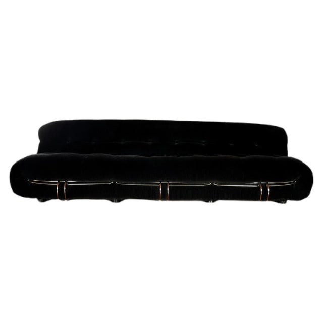 Cassina Black Corduroy 3-Seater Soriana Sofa by Afra & Tobia Scarpa for Cassina, 1972 For Sale - Image 4 of 13