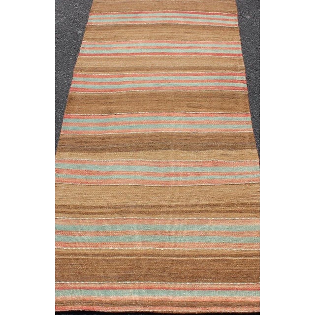 Vintage Turkish Kilim With Soft Brown, Rose, and Aqua Stripes 2'9 X 6'0 For Sale In Atlanta - Image 6 of 9