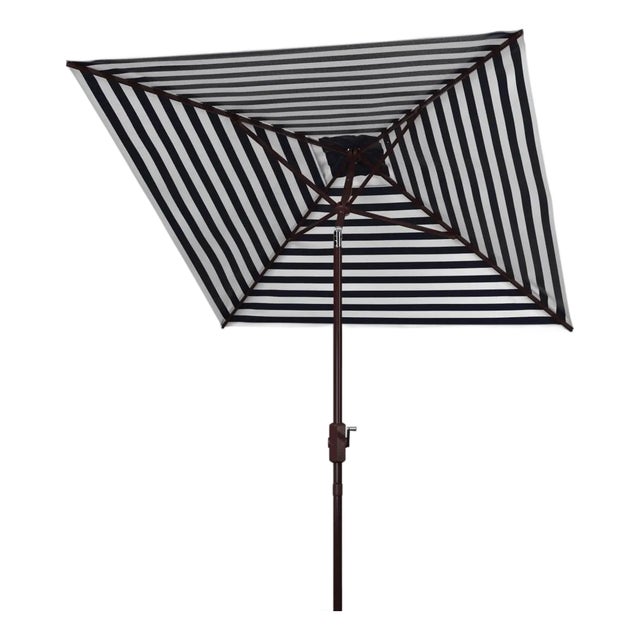 Athens 7.5 Ft Square Crank Umbrella, Navy With White Understripe For Sale