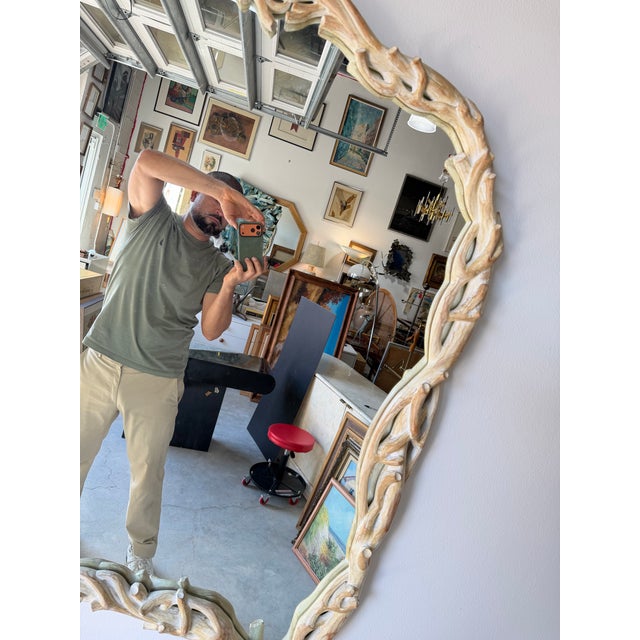 Hollywood Regency 1970’s Italian Coastal Carved Branch - Faux Bois Wood Wall Mirror For Sale - Image 3 of 12